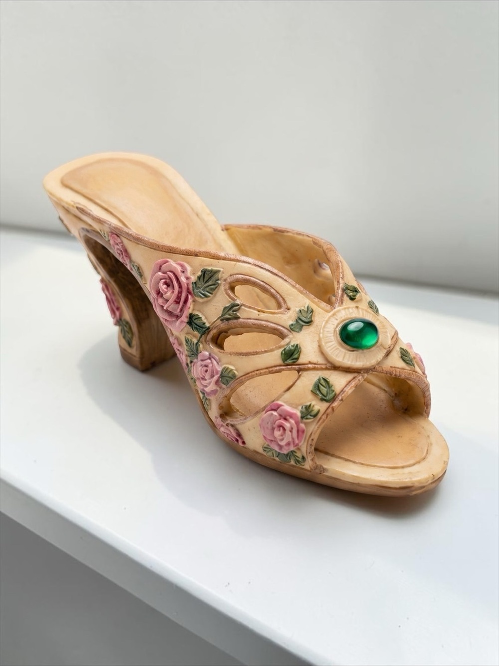 Victorian Rose Carved Resin Vintage Shoe Figurine